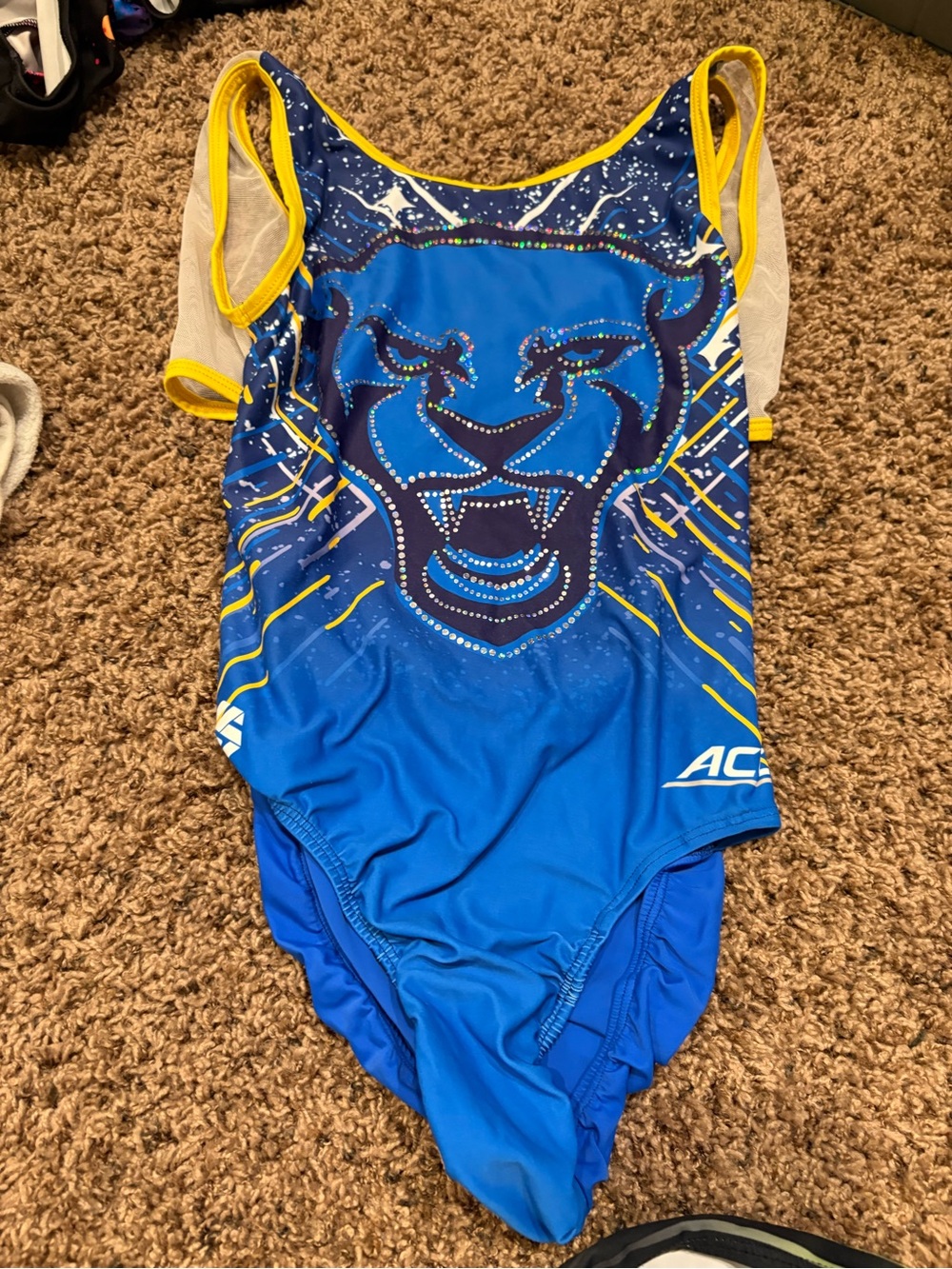 Blue & Yellow Girls' One-Piece leotard with Panther Graphic